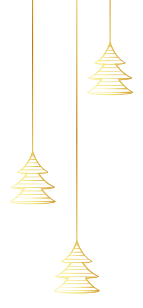 Illustration de sapins dorés suspendus, élément décoratif du Menu des Fêtes du restaurant L’Absolu.