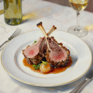 Agneau de printemps rôti servi pour le menu de Pâques au Restaurant L'Absolu à Auros, cuisine semi-gastronomique faite maison en Sud-Gironde