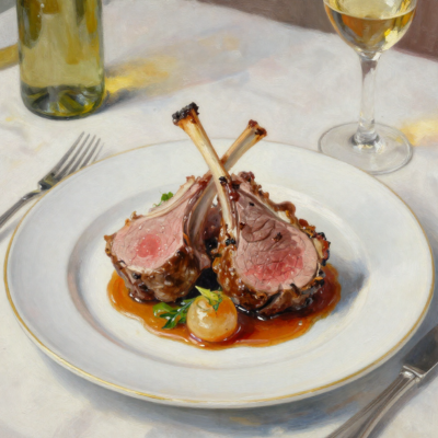 Agneau de printemps rôti servi pour le menu de Pâques au Restaurant L'Absolu à Auros, cuisine semi-gastronomique faite maison en Sud-Gironde