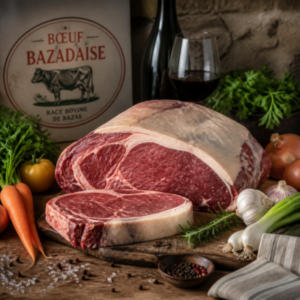 Bœuf de race Bazadaise dans les prairies du Sud-Gironde, spécialité gastronomique de Bazas en Gironde